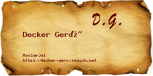 Decker Gerő névjegykártya